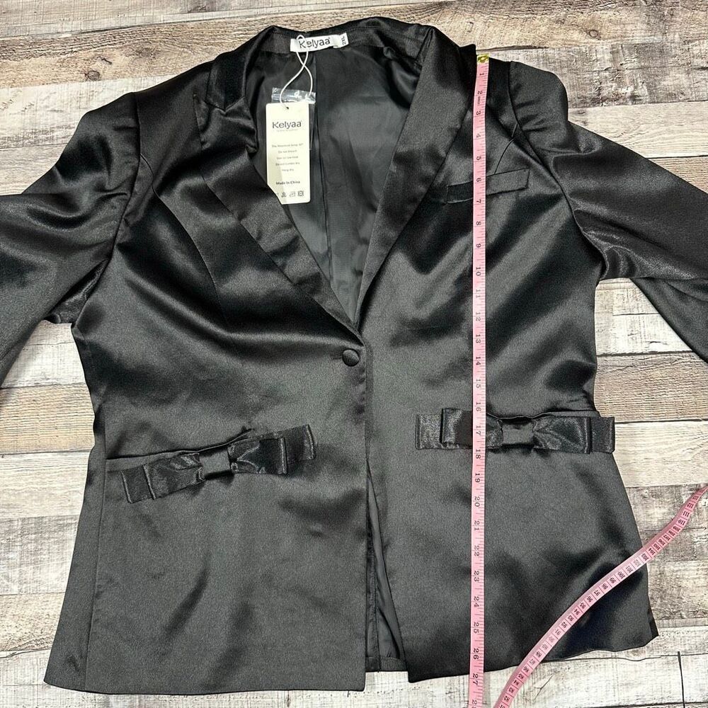 NWT Women Satin Suit Blazer Jacket Black Double Side Bows Party Wedding Size 2XL - Picture 5 of 9